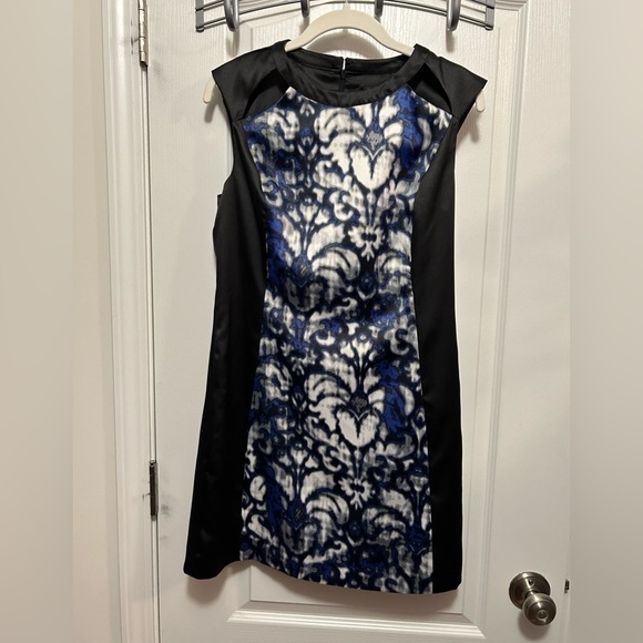 Eric + Lani satin dress size Large NWT black blue white sleeveless back zip - Picture 1 of 16